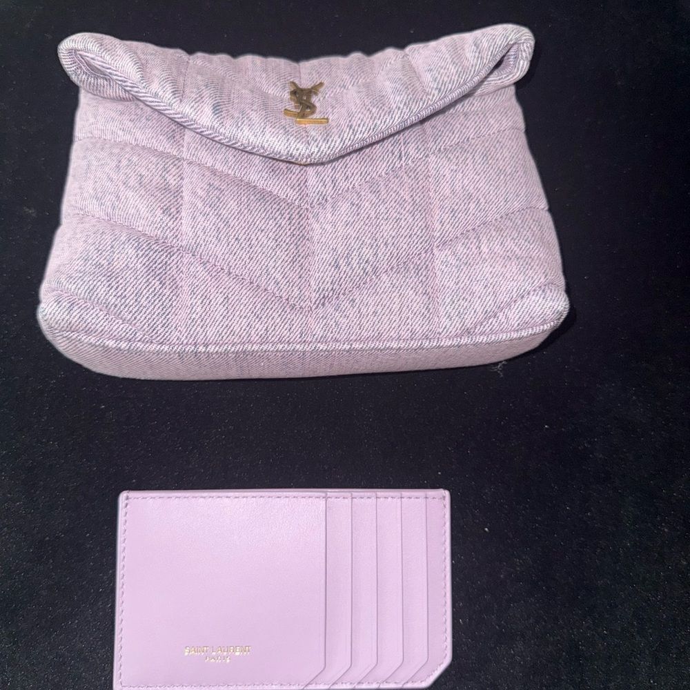 Brand new Yves Saint Laurent Purple Quilted Women's Clutch w/ card holder denim - Picture 6 of 10